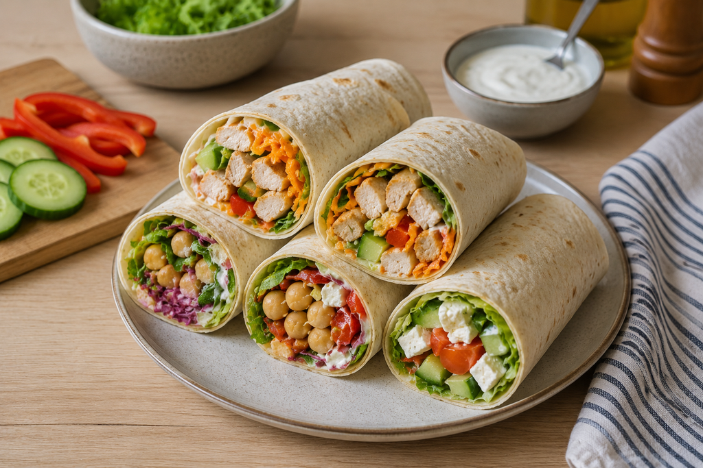 Wraps mit verschiedenen Zutaten für schnelle Mahlzeiten