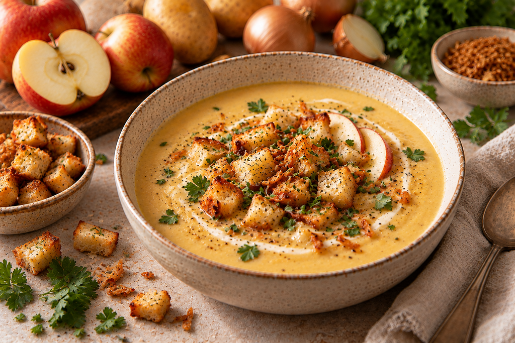 10 einfache Herbstsuppen für kalte Feierabende cremige kartoffel apfel suppe mit knusprigen toppings