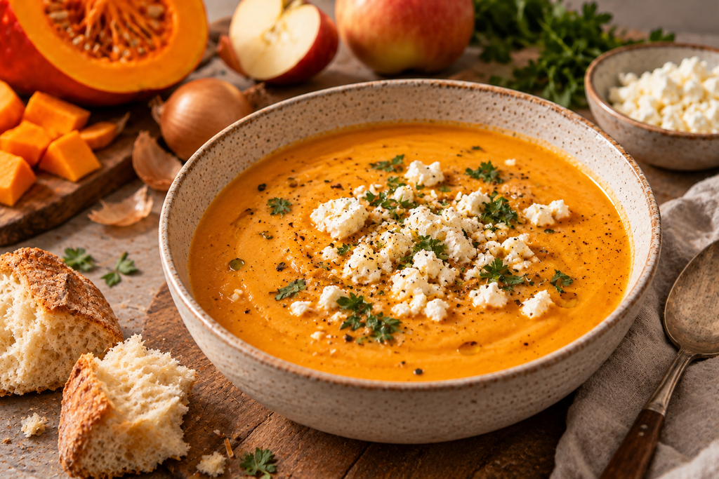 10 einfache Herbstsuppen für kalte Feierabende cremige kürbissuppe mit feta und kräutern