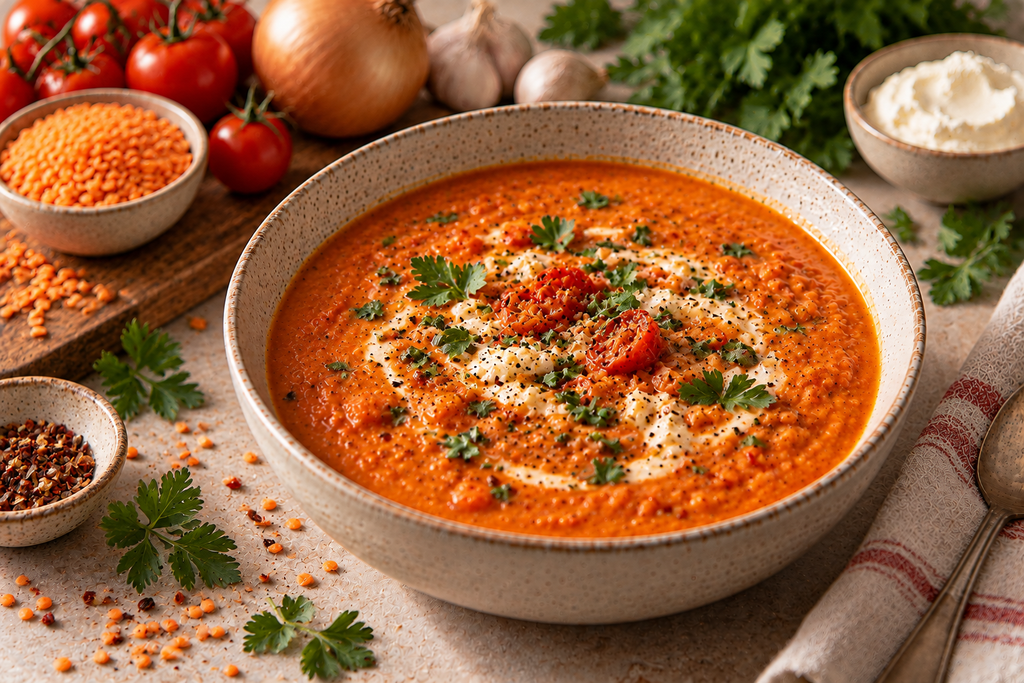 10 einfache Herbstsuppen für kalte Feierabende rustikale rote linsensuppe mit kräutern als herbstsuppen